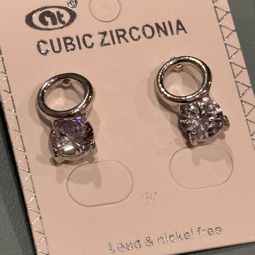 Silver Tone Cubic Zirconia Fancy Stud Earrings .75 inch